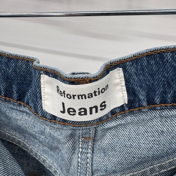 Reformation Jeans Button Fly High Waist Cut-off Shorts Women 28 Blue Sydney Wash - Picture 4 of 8